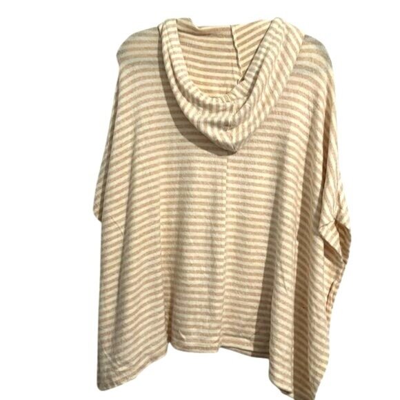 Striped Beige & White Hooded Poncho By Mesh + Lace L Polyester/Rayon/Spandex Ble - Picture 8 of 9